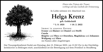 Traueranzeige von Helga Krenz von Schwabmünchner Allgemeine
