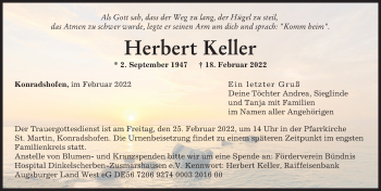 Traueranzeige von Herbert Keller von Schwabmünchner Allgemeine, Augsburger Allgemeine