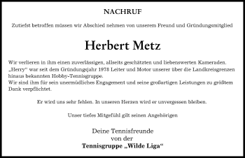 Traueranzeige von Herbert Metz von Donauwörther Zeitung