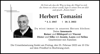 Traueranzeige von Herbert Tomasini von Günzburger Zeitung