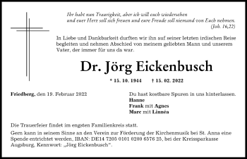 Traueranzeige von Jörg Eickenbusch von Friedberger Allgemeine
