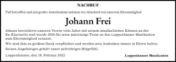 Traueranzeige von Johann Frei von Mindelheimer Zeitung