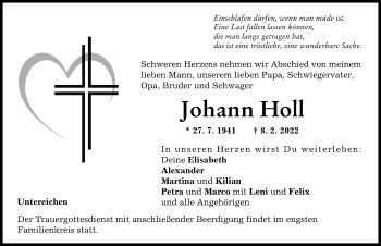 Traueranzeige von Johann Holl von Illertisser Zeitung