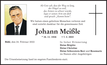 Traueranzeige von Johann Meißle von Günzburger Zeitung