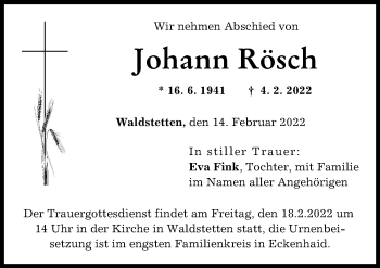 Traueranzeige von Johann Rösch von Günzburger Zeitung