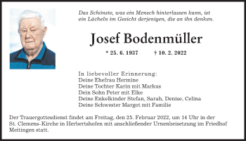 Traueranzeige von Josef Bodenmüller von Augsburger Allgemeine
