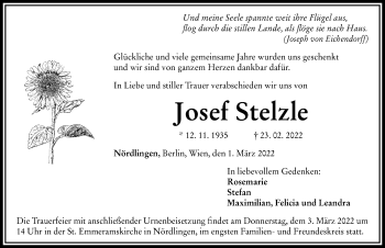 Traueranzeige von Josef Stelzle von Rieser Nachrichten
