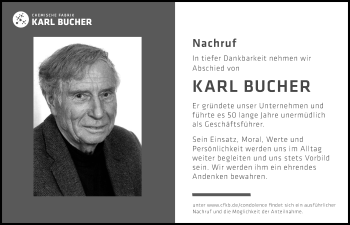 Traueranzeige von Karl Bucher von Augsburger Allgemeine, Wertinger Zeitung, Rieser Nachrichten, Neuburger Rundschau, Mindelheimer Zeitung, Landsberger Tagblatt, Mittelschwäbische Nachrichten, Donau Zeitung, Illertisser Zeitung, Neu-Ulmer Zeitung, Günzburger Zeitung, Donauwörther Zeitung