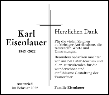Traueranzeige von Karl Eisenlauer von Günzburger Zeitung