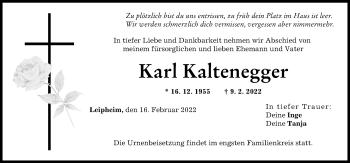 Traueranzeige von Karl Kaltenegger von Günzburger Zeitung