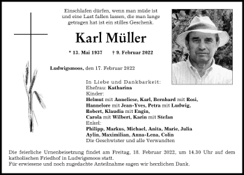 Traueranzeige von Karl Müller von Neuburger Rundschau