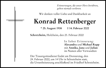 Traueranzeige von Konrad Rettenberger von Donau Zeitung
