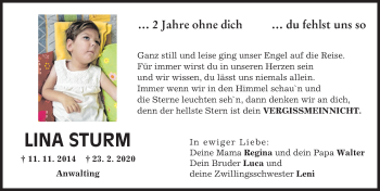 Traueranzeige von Lina Sturm von Aichacher Nachrichten
