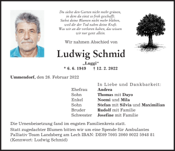 Traueranzeige von Ludwig Schmid von Landsberger Tagblatt