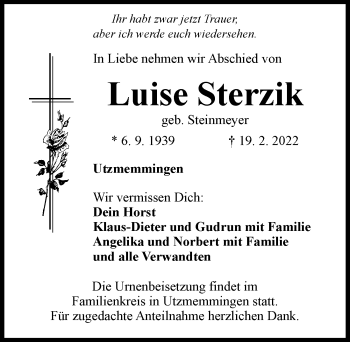 Traueranzeige von Luise Sterzik von Rieser Nachrichten