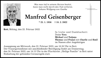 Traueranzeige von Manfred Geisenberger von Landsberger Tagblatt