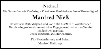 Traueranzeige von Manfred Nieß von Landsberger Tagblatt