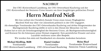Traueranzeige von Manfred Nieß von Landsberger Tagblatt