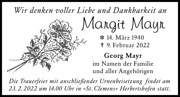 Traueranzeige von Margit Mayr von Augsburg-Land
