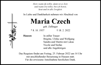 Traueranzeige von Maria Czech von Rieser Nachrichten