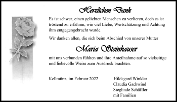 Traueranzeige von Maria Steinhauser von Illertisser Zeitung