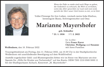 Traueranzeige von Marianne Mayershofer von Neu-Ulmer Zeitung