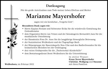 Traueranzeige von Marianne Mayershofer von Neu-Ulmer Zeitung