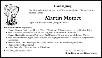 Traueranzeige von Martin Motzet von Neuburger Rundschau