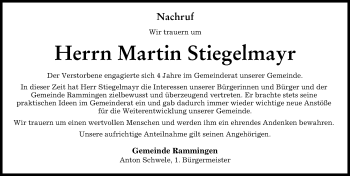 Traueranzeige von Martin Stiegelmayr von Mindelheimer Zeitung