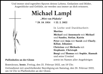 Traueranzeige von Michael Lampl von Friedberger Allgemeine