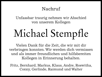 Traueranzeige von Michael Stempfle von Günzburger Zeitung