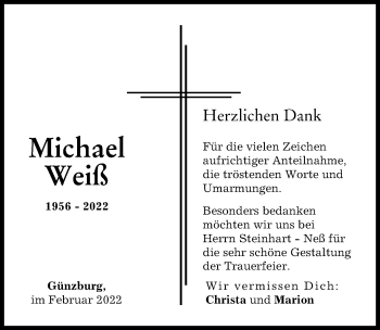 Traueranzeige von Michael Weiß von Günzburger Zeitung