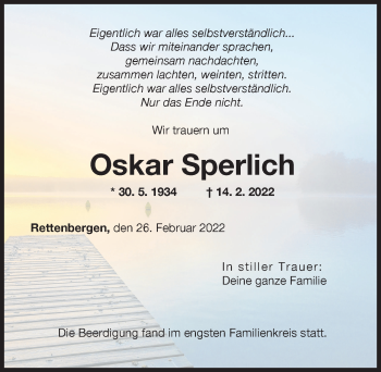 Traueranzeige von Oskar Sperlich von Augsburger Allgemeine