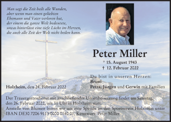 Traueranzeige von Peter Miller von Donau Zeitung