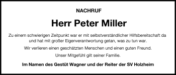 Traueranzeige von Peter Miller von Donau Zeitung