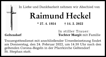 Traueranzeige von Raimund Heckel von Landsberger Tagblatt