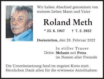 Traueranzeige von Roland Meth von Landsberger Tagblatt