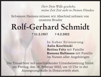 Traueranzeige von Rolf-Gerhard Schmidt von Donauwörther Zeitung