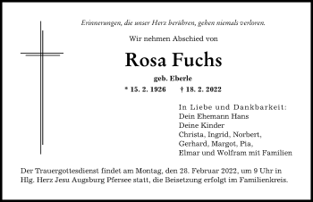 Traueranzeige von Rosa Fuchs von Augsburger Allgemeine