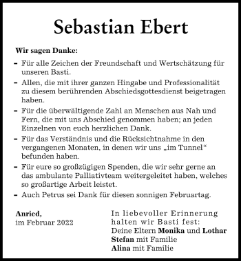 Traueranzeige von Sebastian Ebert von Augsburg-Land