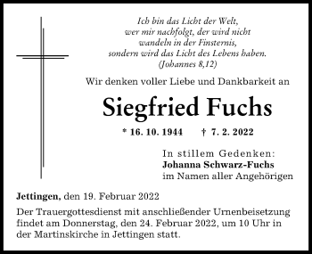 Traueranzeige von Siegfried Fuchs von Günzburger Zeitung