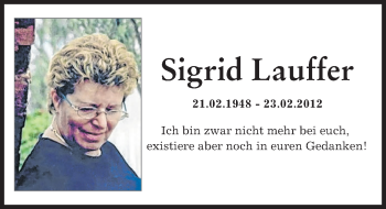 Traueranzeige von Sigrid Lauffer von Augsburger Allgemeine