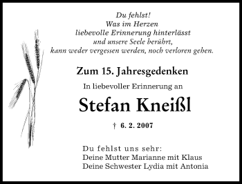 Traueranzeige von Stefan Kneißl von Friedberger Allgemeine