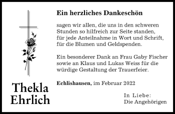 Traueranzeige von Thekla Ehrlich von Günzburger Zeitung