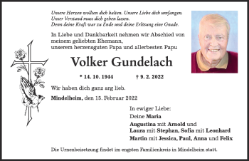 Traueranzeige von Volker Gundelach von Mindelheimer Zeitung
