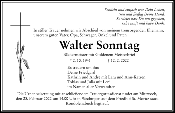 Traueranzeige von Walter Sonntag von Rieser Nachrichten