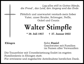 Traueranzeige von Walter Stimpfle von Augsburg-Land