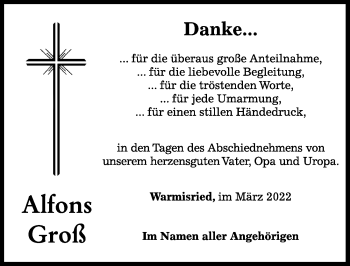 Traueranzeige von Alfons Groß von Mindelheimer Zeitung