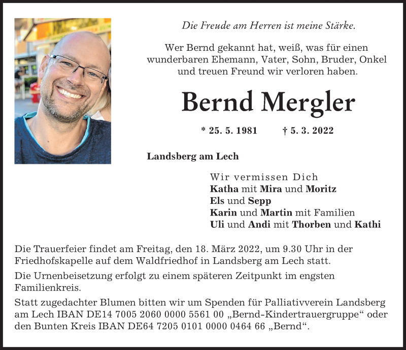  Traueranzeige für Bernd Mergler vom 12.03.2022 aus Landsberger Tagblatt