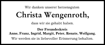 Traueranzeige von Christa Wengenroth von Landsberger Tagblatt